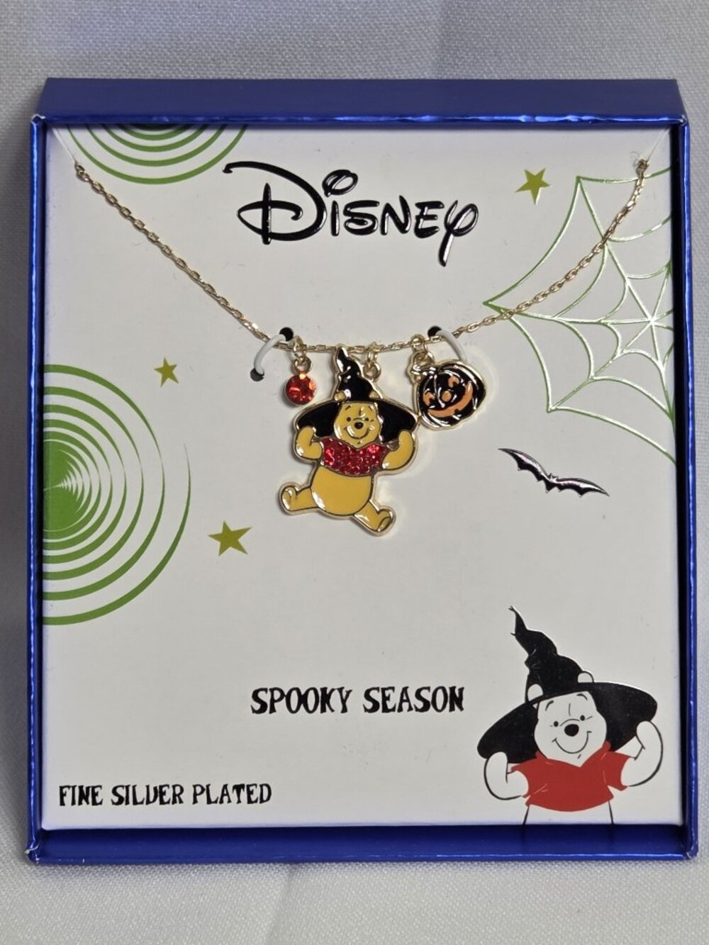 Disney Winnie the Pooh Halloween Spooky Season Witch Charm Gold Necklace NIB New
